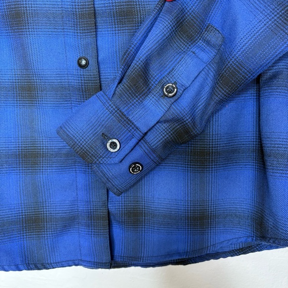 Dixxon Pennywise Flannel Shirt Women’s Medium Blue Black Plaid Pearl Snap Button - Picture 5 of 9
